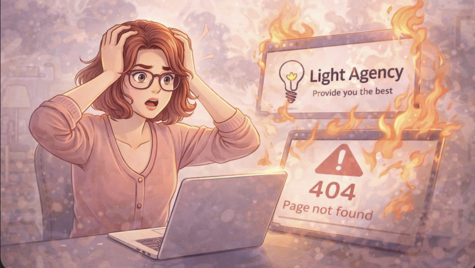 Illustration numérique symbolique représentant la disparition ou la perte d’un site web, avec des éléments graphiques respectant une charte moderne et professionnelle.